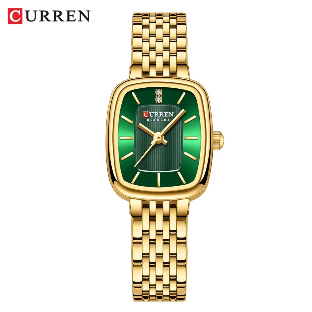 Relógio Feminino CURREN Quartz – Fashion em Aço Inoxidável com Design Retangular e Resistente à Água