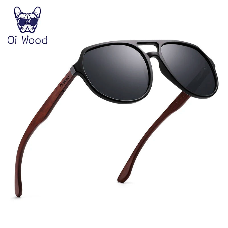Óculos de Sol Oi Wood – Polarizados UV400, Aparência de Madeira Natural, Unissex, Estilo Clássico e Casual