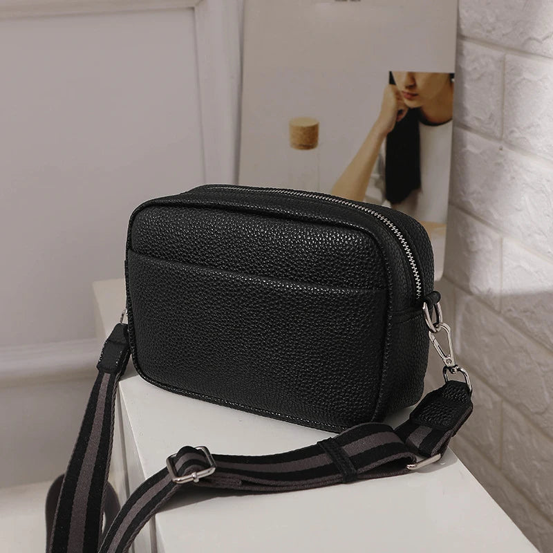 Bolsa Transversal Feminina Multi-Camadas em Couro PU – Fashion, Alça Larga e Confortável