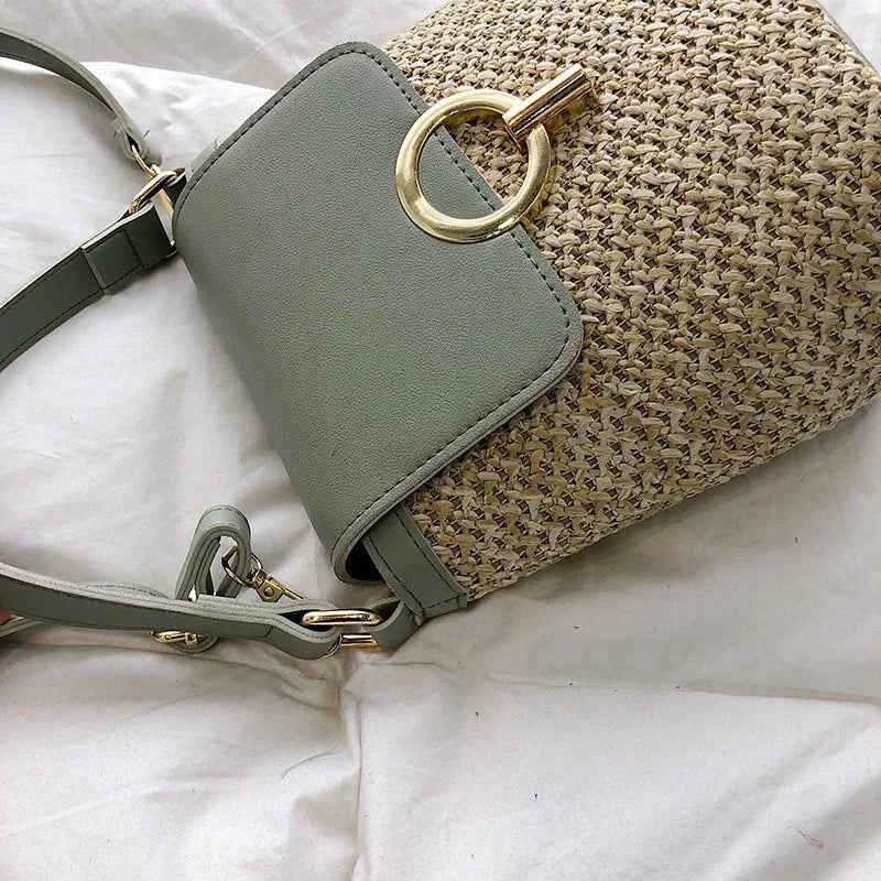 Bolsa Feminina de Palha para Praia 2026 – Estilo Coreano Bucket Crossbody Versátil