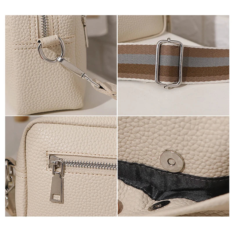 Bolsa Transversal Feminina Multi-Camadas em Couro PU – Fashion, Alça Larga e Confortável