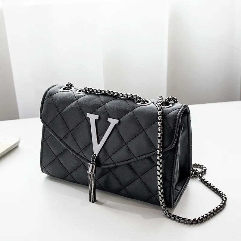 Bolsa Feminina de Luxo – Transversal e de Ombro em Couro PU com Design Matelassê e Tassel