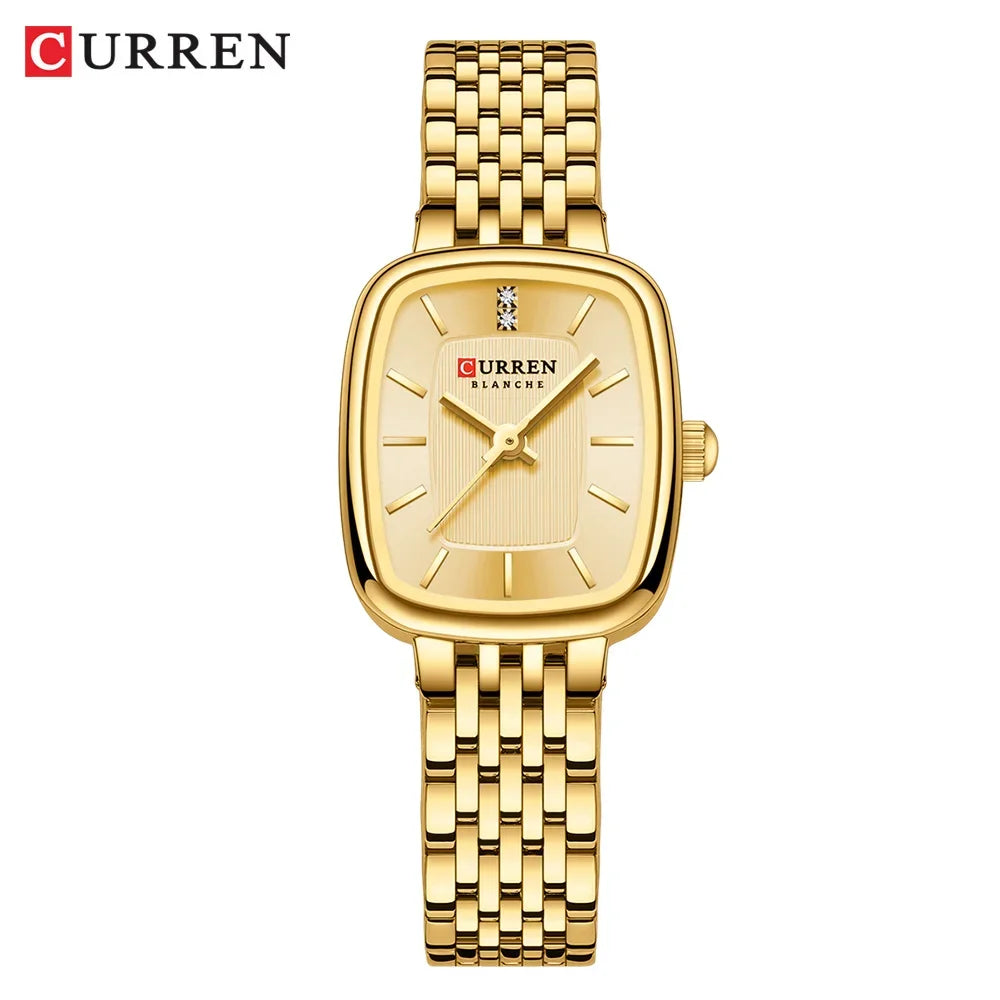 Relógio Feminino CURREN Quartz – Fashion em Aço Inoxidável com Design Retangular e Resistente à Água