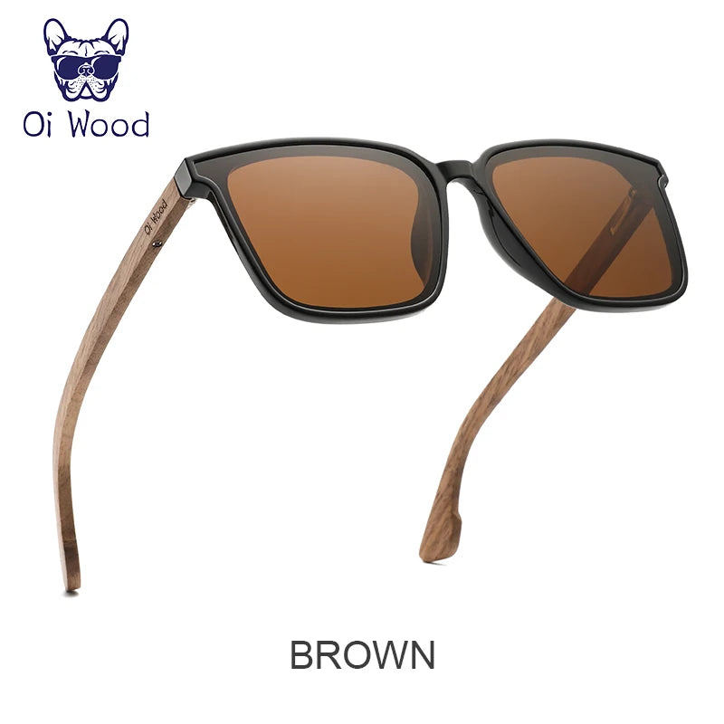 Óculos de Sol Quadrado Oi Wood – Madeira Natural, Lentes Polarizadas UV400, Luxo e Estilo Elegante Unissex