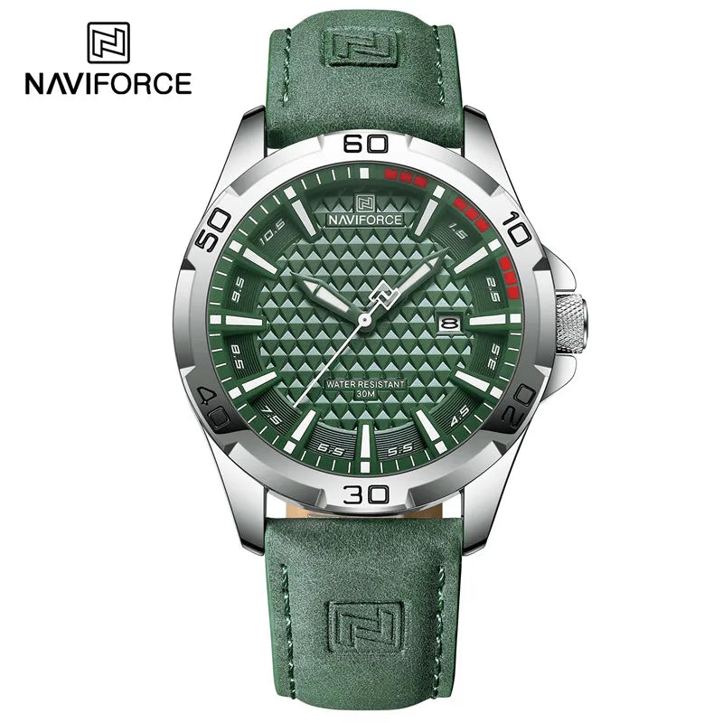 Relógio Masculino NAVIFORCE NF8023 – Quartzo Esportivo com Couro PU, Calendário e à Prova d’Água