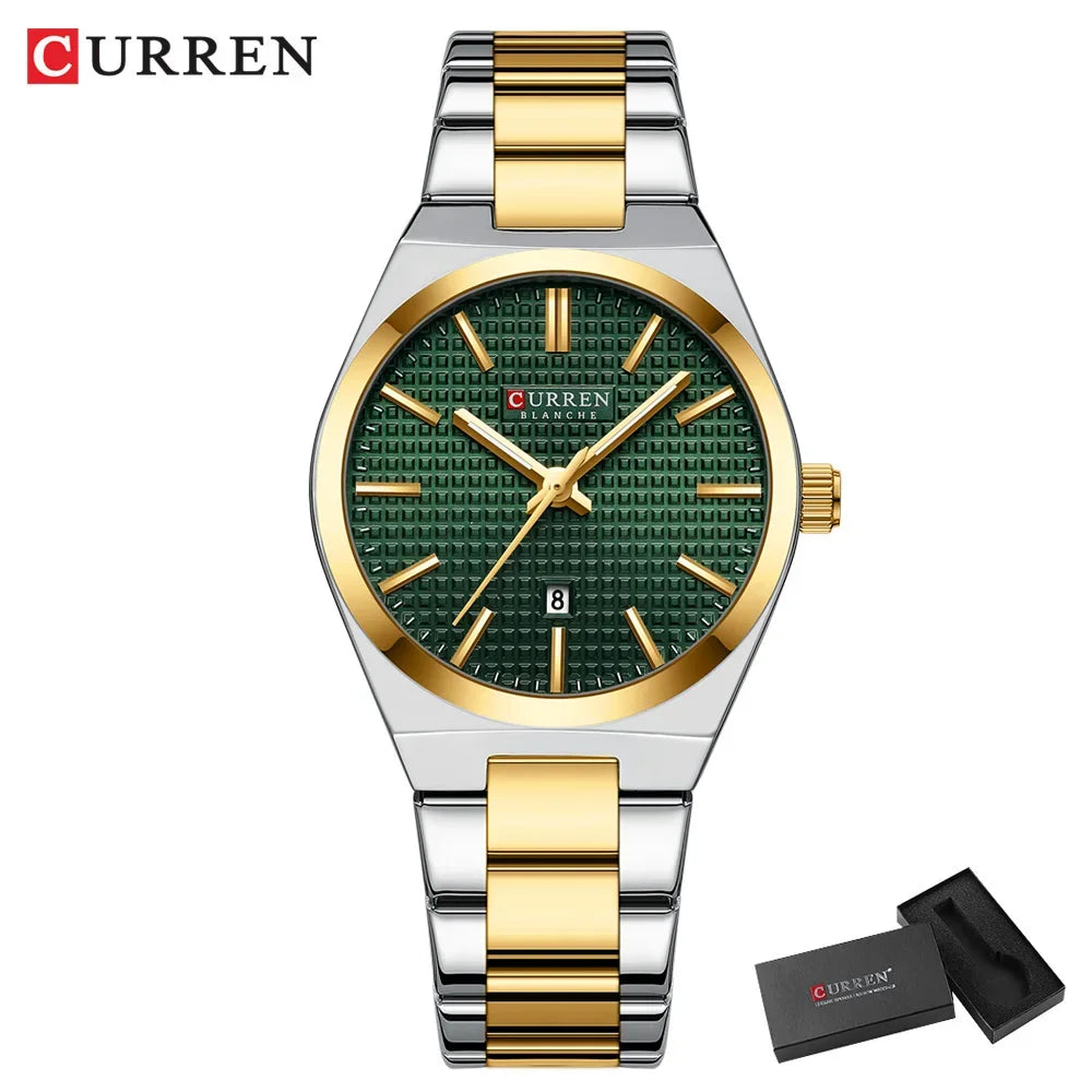 Relógio Feminino CURREN Quartz – Elegante com Pulseira de Aço Inoxidável e Mostrador “Love”