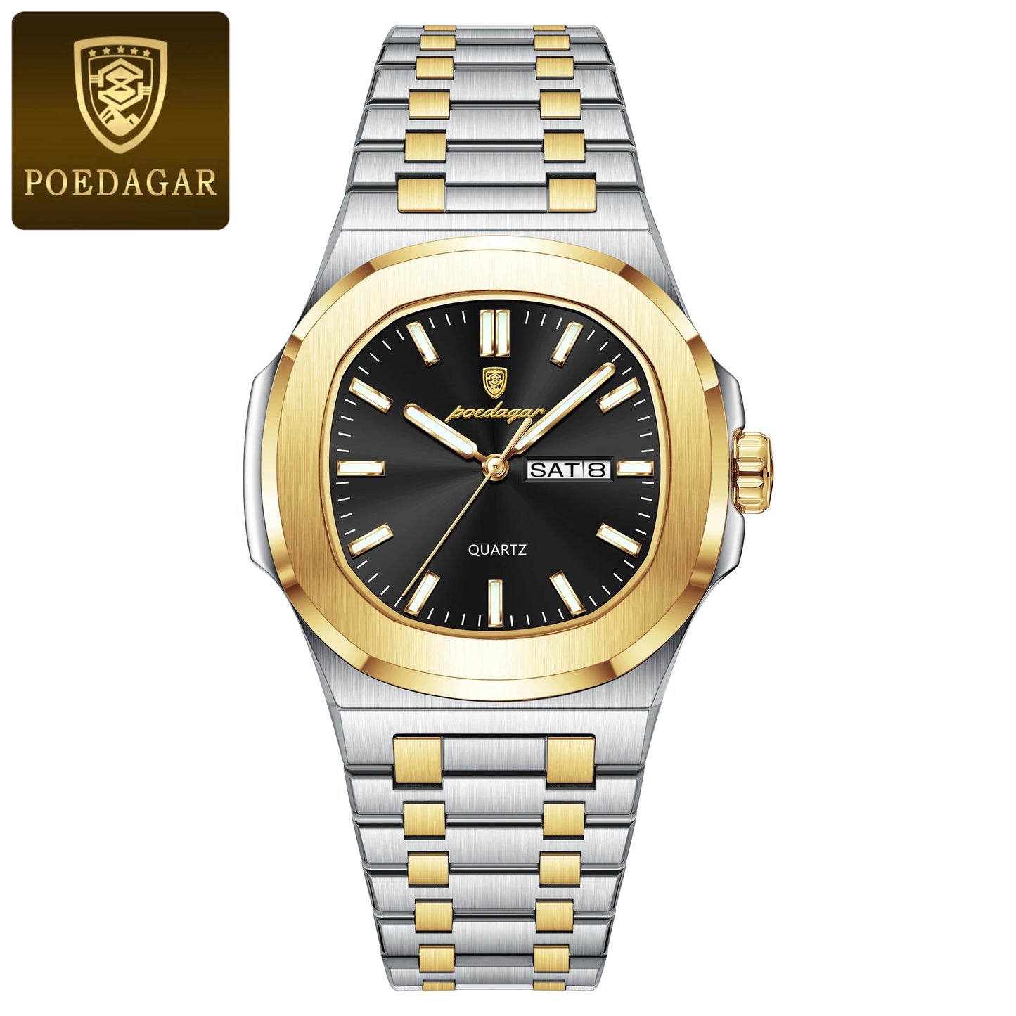 Relógio Masculino POEDAGAR Casual Luxo – Quartzo com Caixa Quadrada em Aço Inoxidável à Prova d’Água