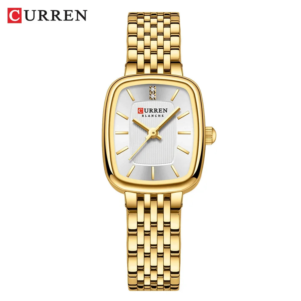 Relógio Feminino CURREN Quartz – Fashion em Aço Inoxidável com Design Retangular e Resistente à Água