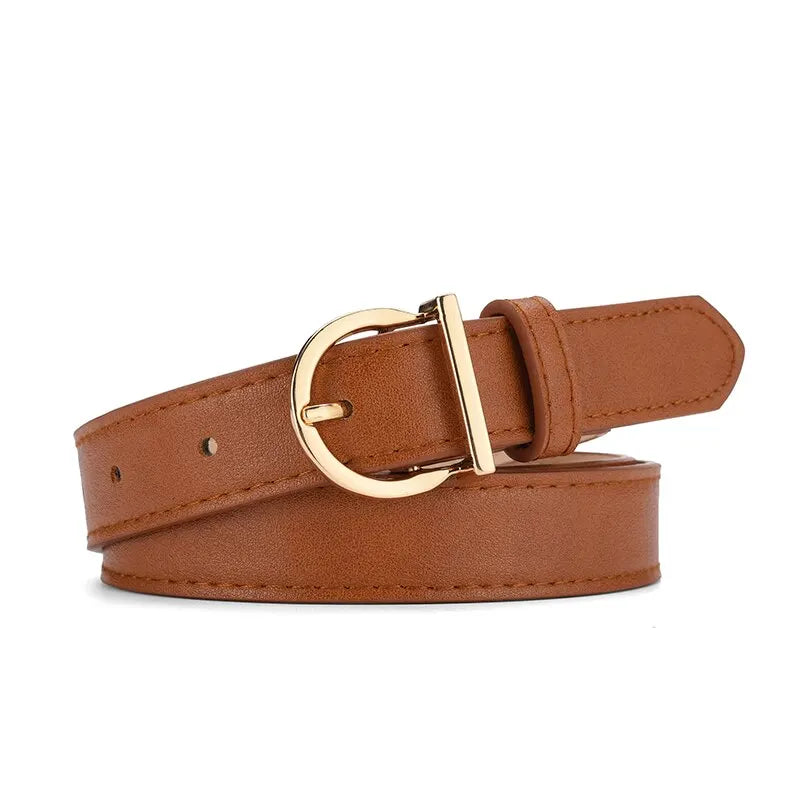 Cinto Feminino Fino com Fivela de Pino – Couro PU Macio, Luxo Elegante para Jeans e Calças Cargo