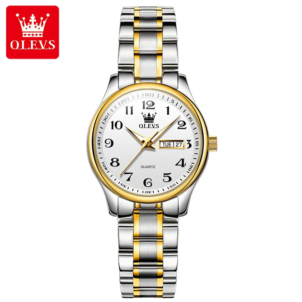 Relógio Feminino OLEVS Quartz – Luxo com Pulseira de Aço Inoxidável, Data e Ponteiros Luminosos