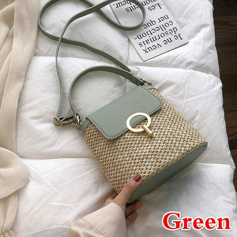 Bolsa Feminina de Palha para Praia 2026 – Estilo Coreano Bucket Crossbody Versátil