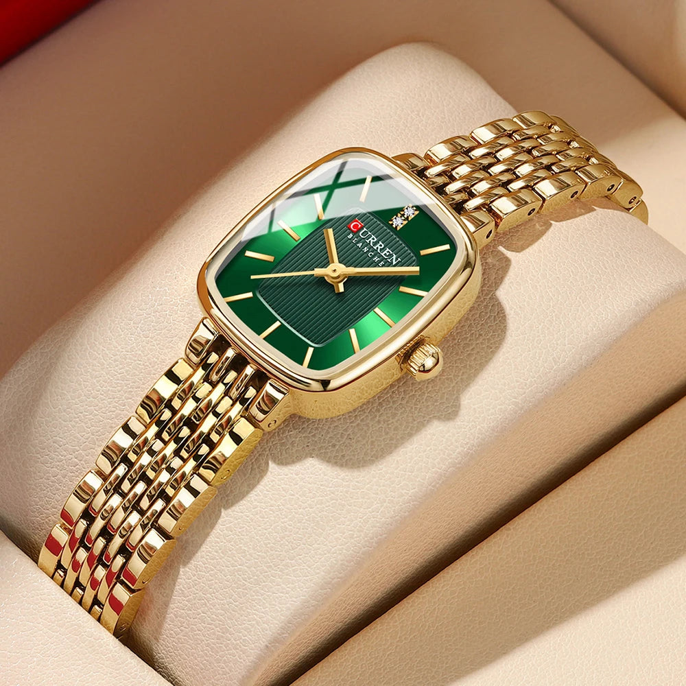 Relógio Feminino CURREN Quartz – Fashion em Aço Inoxidável com Design Retangular e Resistente à Água