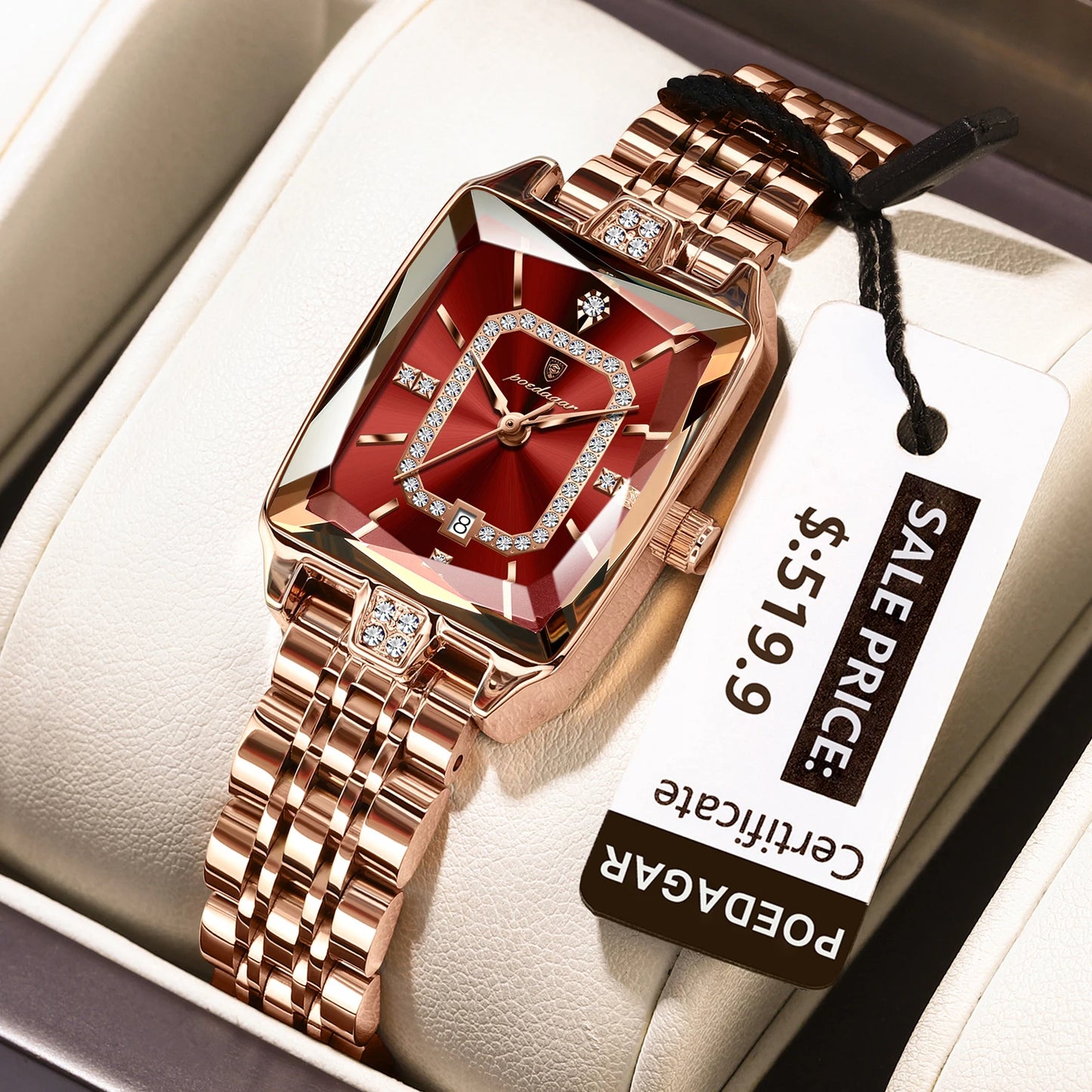 Relógio Feminino POEDAGAR – Luxo e Fashion, Aço Inoxidável, Data Automática e à Prova d’Água – Presente Elegante