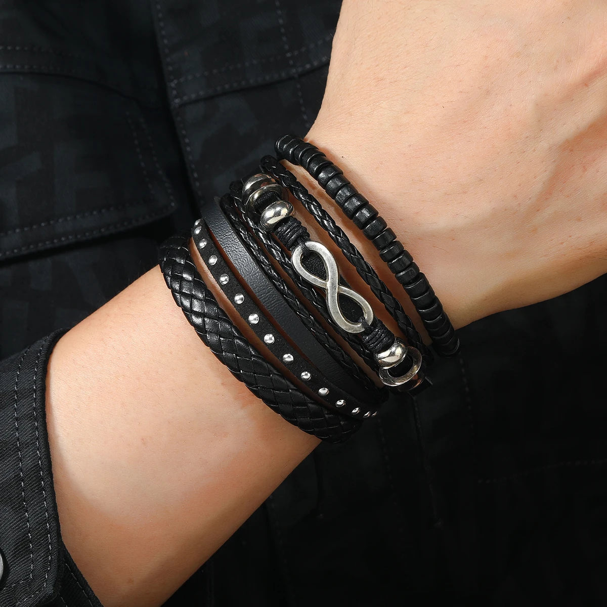 Conjunto 4 Pulseiras Masculinas de Couro Trançado – Vintage Tribal com Contas e Árvore da Vida