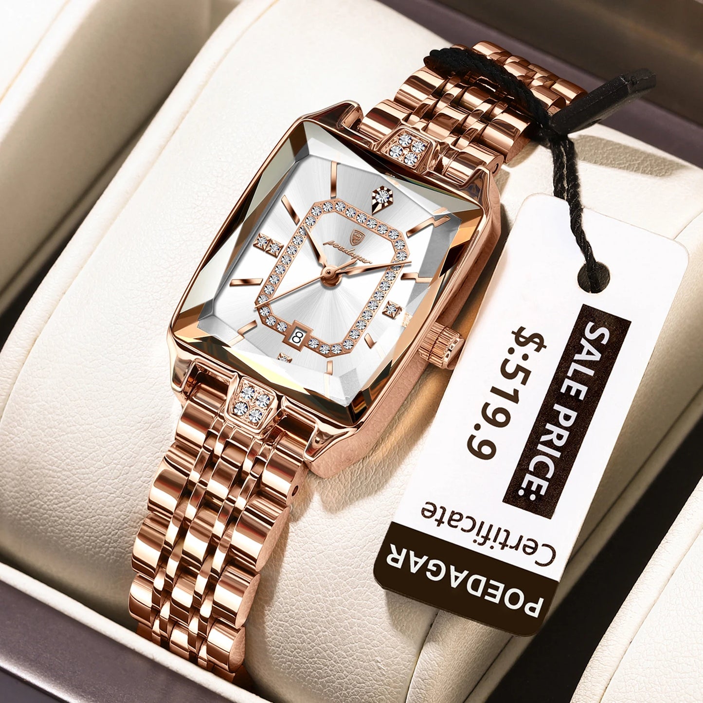 Relógio Feminino POEDAGAR – Luxo e Fashion, Aço Inoxidável, Data Automática e à Prova d’Água – Presente Elegante
