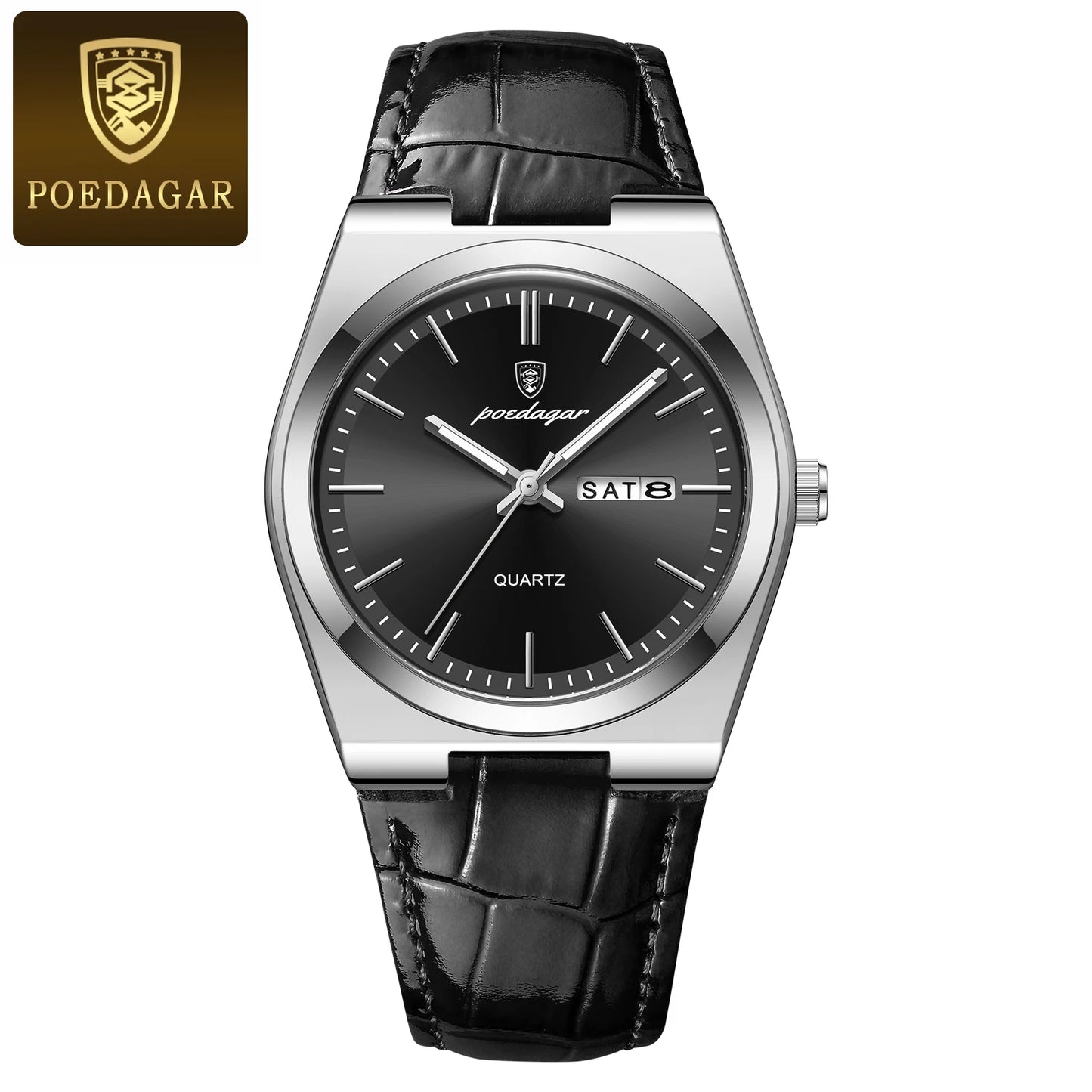 Relógio Masculino POEDAGAR Luxo – Quartzo em Couro Fashion Casual com Data e à Prova d’Água
