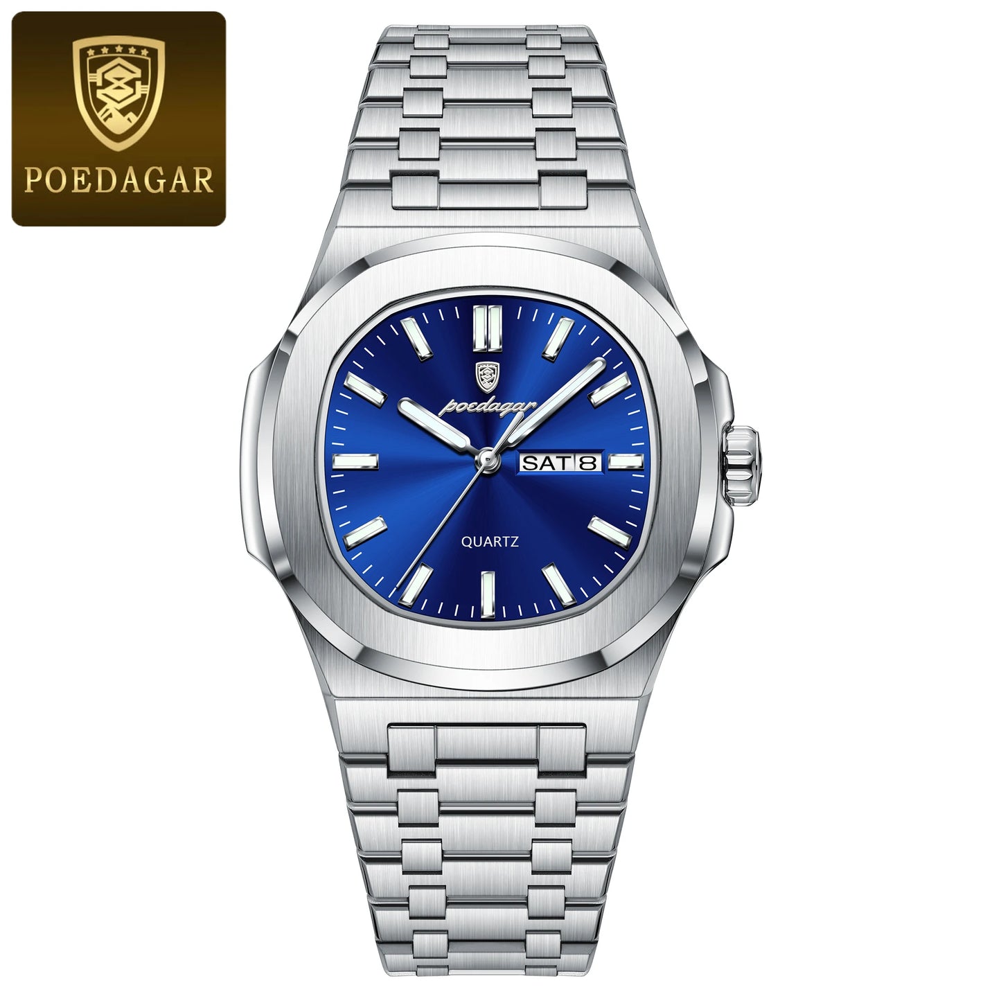 Relógio Masculino POEDAGAR Casual Luxo – Quartzo com Caixa Quadrada em Aço Inoxidável à Prova d’Água