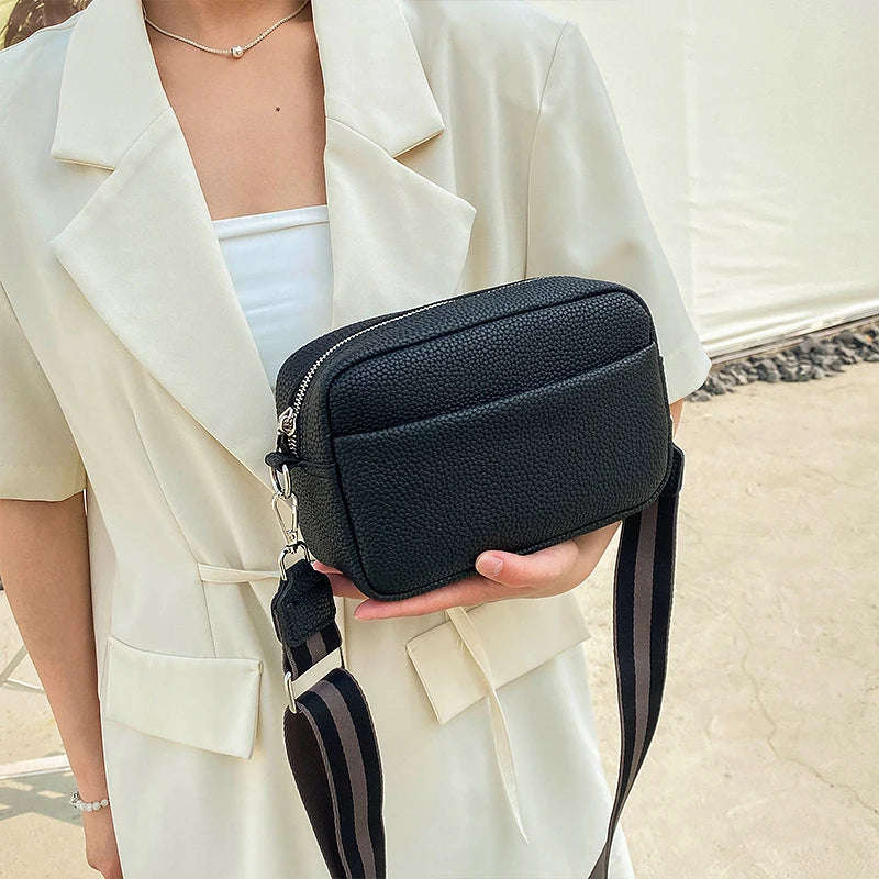 Bolsa Transversal Feminina Multi-Camadas em Couro PU – Fashion, Alça Larga e Confortável