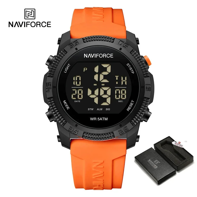 Relógio Masculino Digital NAVIFORCE NF7104 – Esportivo com Display LCD e Resistente à Água 5 ATM