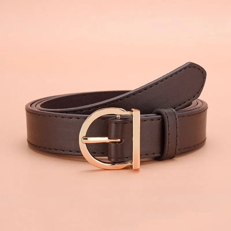 Cinto Feminino Fino com Fivela de Pino – Couro PU Macio, Luxo Elegante para Jeans e Calças Cargo
