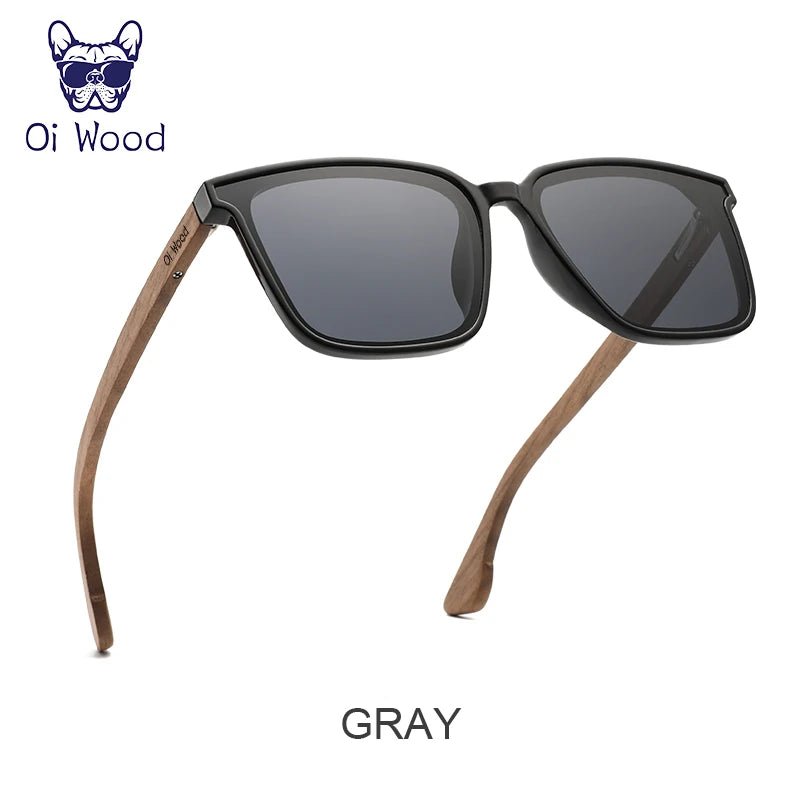 Óculos de Sol Quadrado Oi Wood – Madeira Natural, Lentes Polarizadas UV400, Luxo e Estilo Elegante Unissex