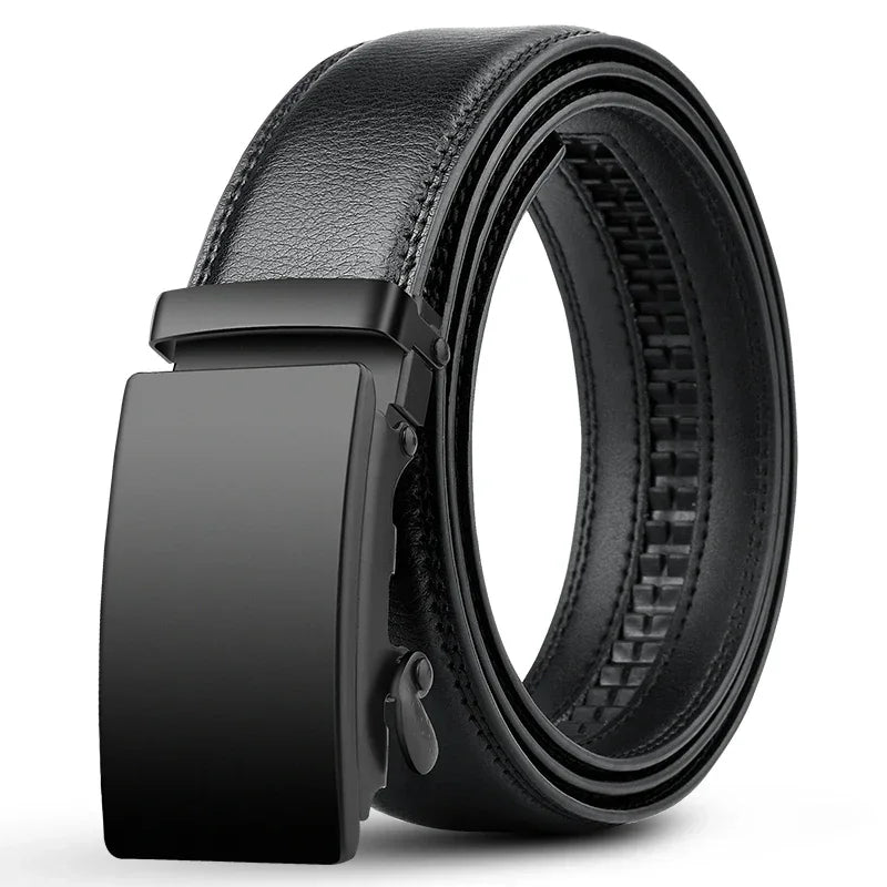 Cinto Masculino com Fivela Automática – Couro PU Preto, Luxo para Negócios e Jeans, Ajuste Confortável