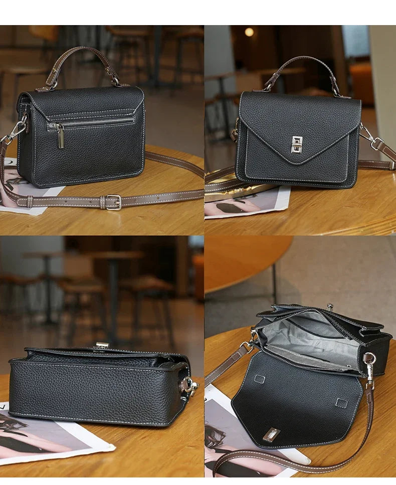 Bolsa Feminina em Couro Legítimo – Grande Capacidade, Estilo Retrô Casual e Elegante