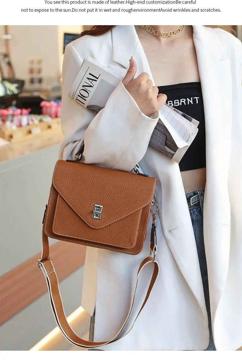 Bolsa Feminina em Couro Legítimo – Grande Capacidade, Estilo Retrô Casual e Elegante