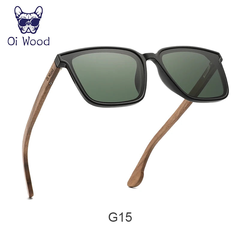 Óculos de Sol Quadrado Oi Wood – Madeira Natural, Lentes Polarizadas UV400, Luxo e Estilo Elegante Unissex