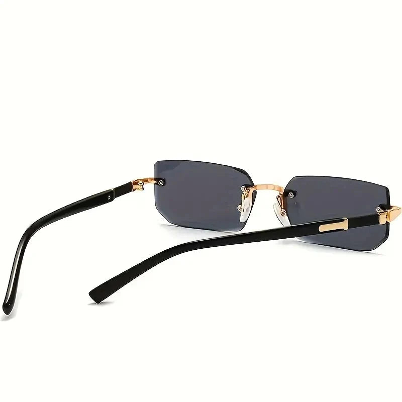 Óculos de Sol Retangular Sem Armação – Fashion Unissex com Proteção UV400 e Lentes Espelhadas