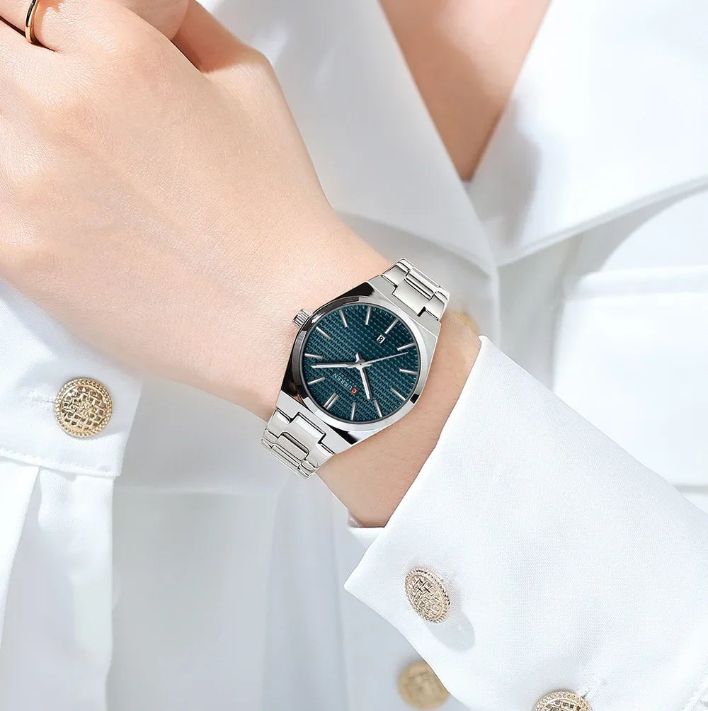 Relógio Feminino CURREN Quartz – Elegante com Pulseira de Aço Inoxidável e Mostrador “Love”