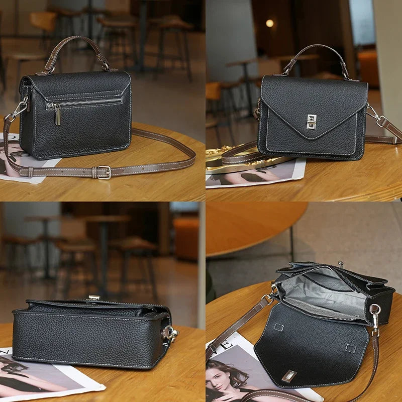 Bolsa Feminina em Couro Legítimo – Grande Capacidade, Estilo Retrô Casual e Elegante