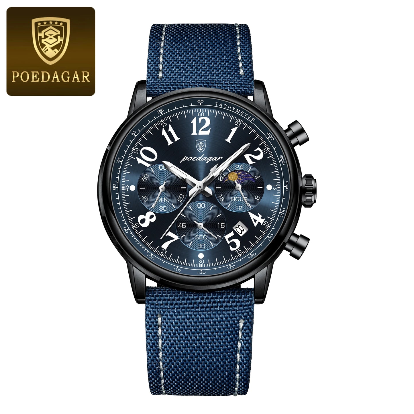 Relógio Masculino POEDAGAR Luxo – Quartzo com Pulseira em Nylon, Cronógrafo e à Prova d’Água