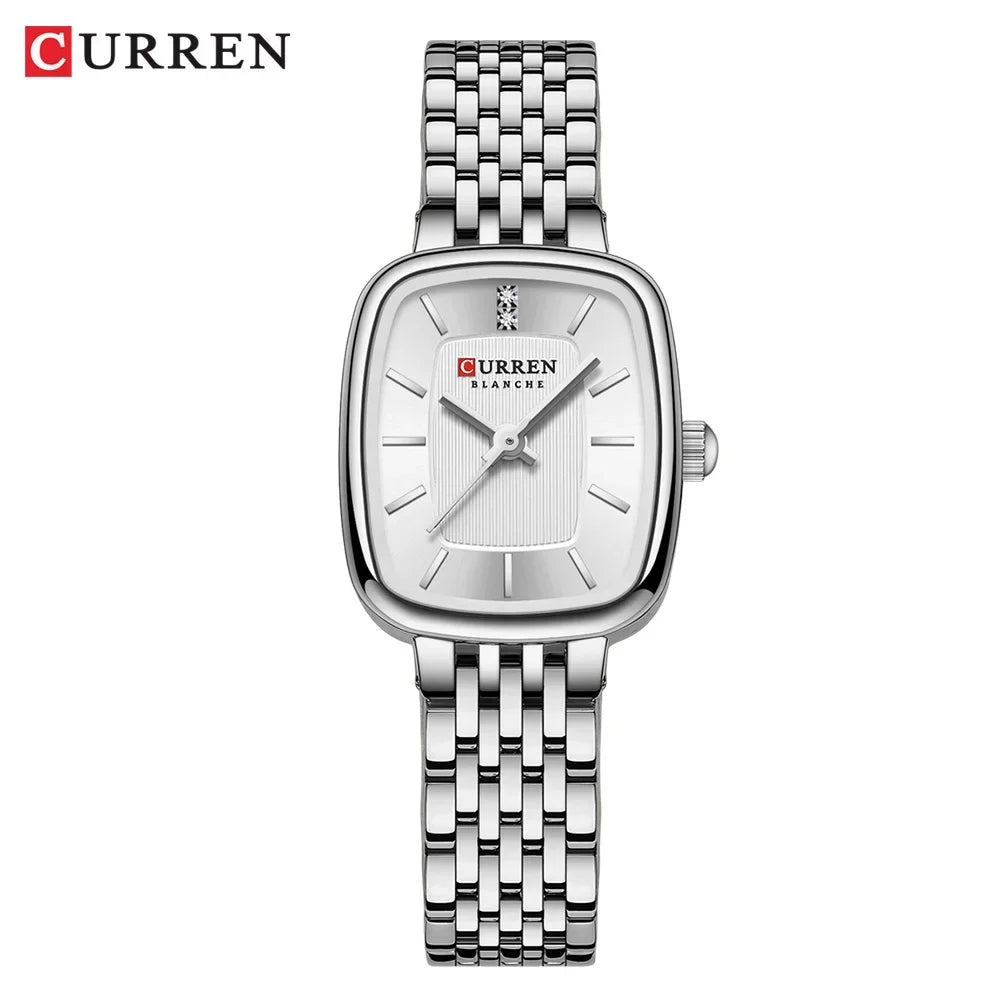 Relógio Feminino CURREN Quartz – Fashion em Aço Inoxidável com Design Retangular e Resistente à Água