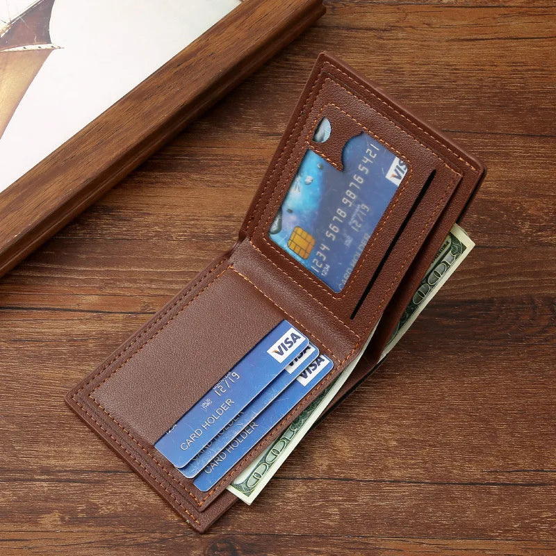 Carteira Slim Masculina com Bloqueio RFID e Clipe de Dinheiro – Porta-Cartões de Couro PU Fina e Minimalista