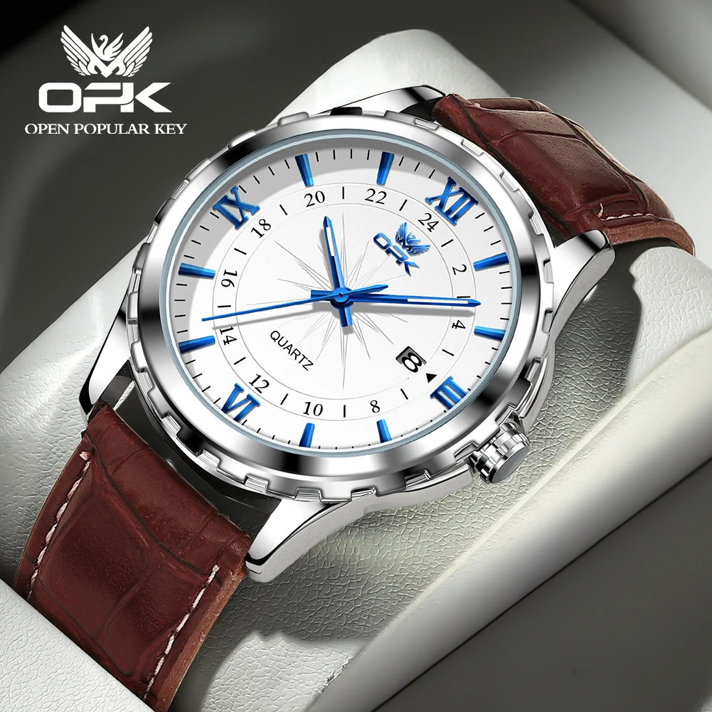 Relógio Masculino OPK 6003 – Quartz com Pulseira de Aço Inoxidável e Calendário Duplo