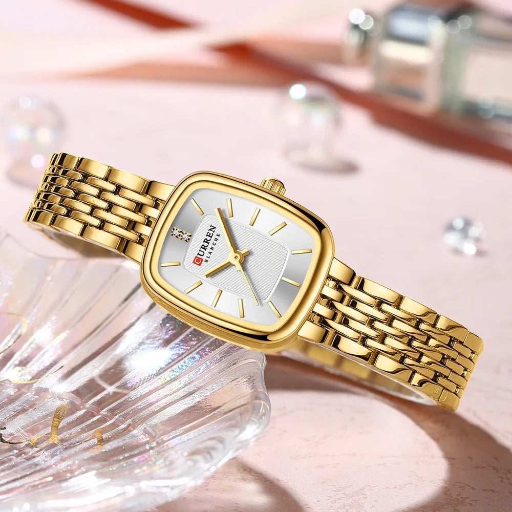 Relógio Feminino CURREN Quartz – Fashion em Aço Inoxidável com Design Retangular e Resistente à Água