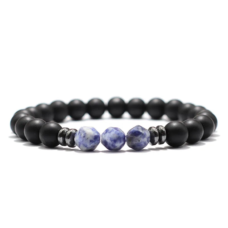 Pulseira Masculina com Pedras Naturais Ônix Preto, Olho de Tigre e Sodalita – Design Irregular com Contas Unissex