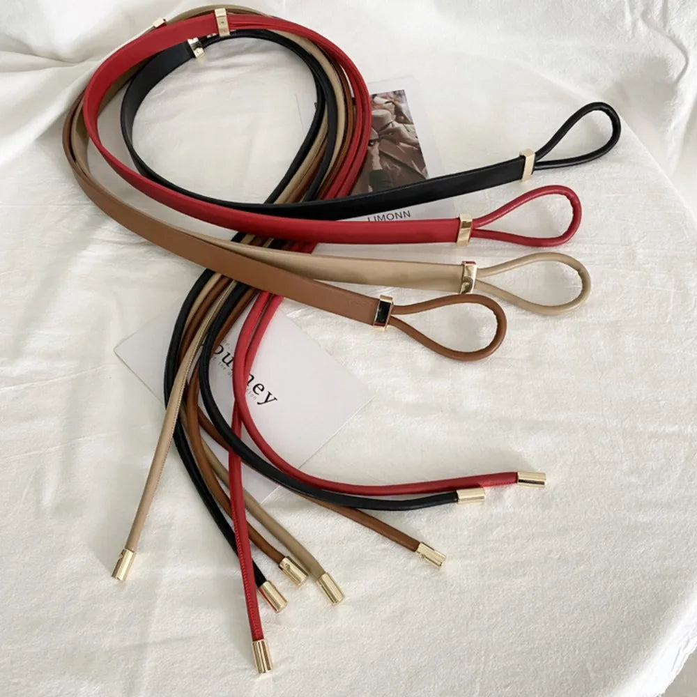 Cinto Fino em Couro PU – Estilo Laço Sem Furos para Vestidos, Jeans e Calças