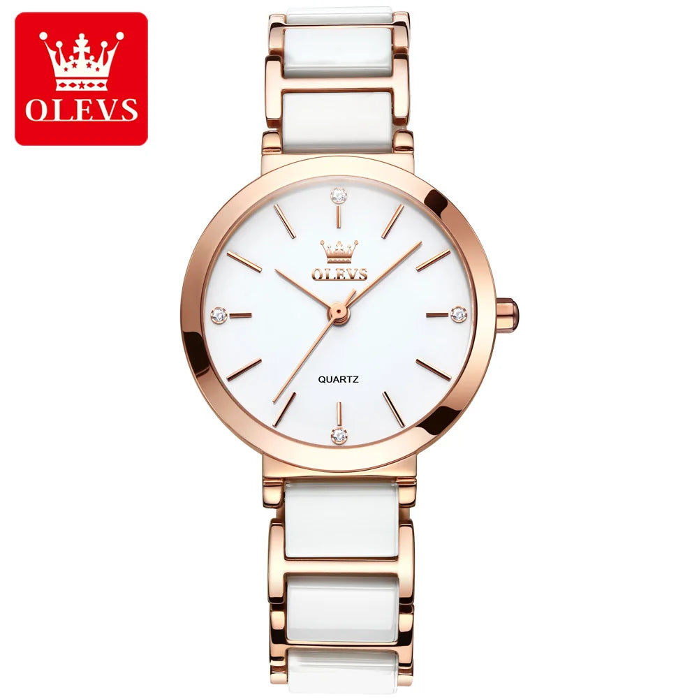 Relógio Feminino OLEVS – Luxo com Pulseira Tipo Cerâmica e Design Elegante à Prova d’Água