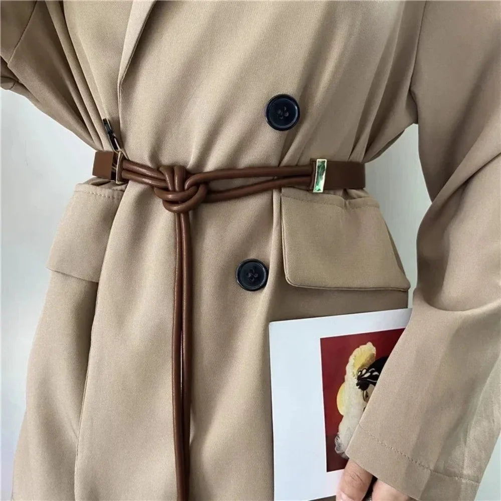 Cinto Fino em Couro PU – Estilo Laço Sem Furos para Vestidos, Jeans e Calças
