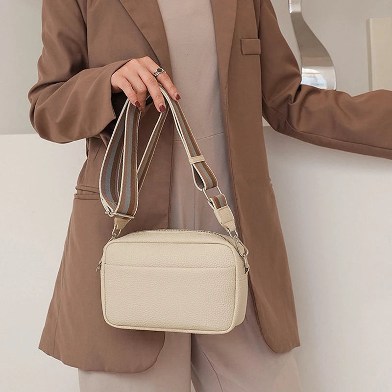 Bolsa Transversal Feminina Multi-Camadas em Couro PU – Fashion, Alça Larga e Confortável