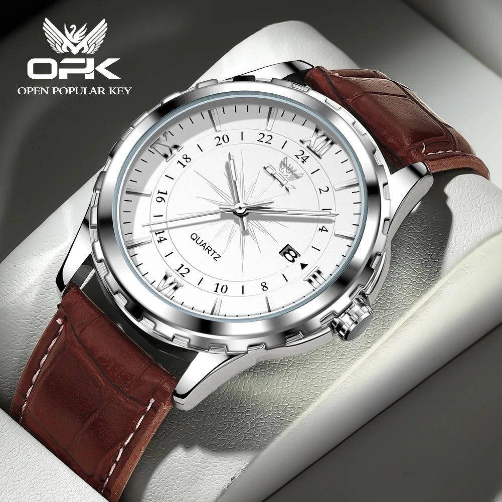 Relógio Masculino OPK 6003 – Quartz com Pulseira de Aço Inoxidável e Calendário Duplo