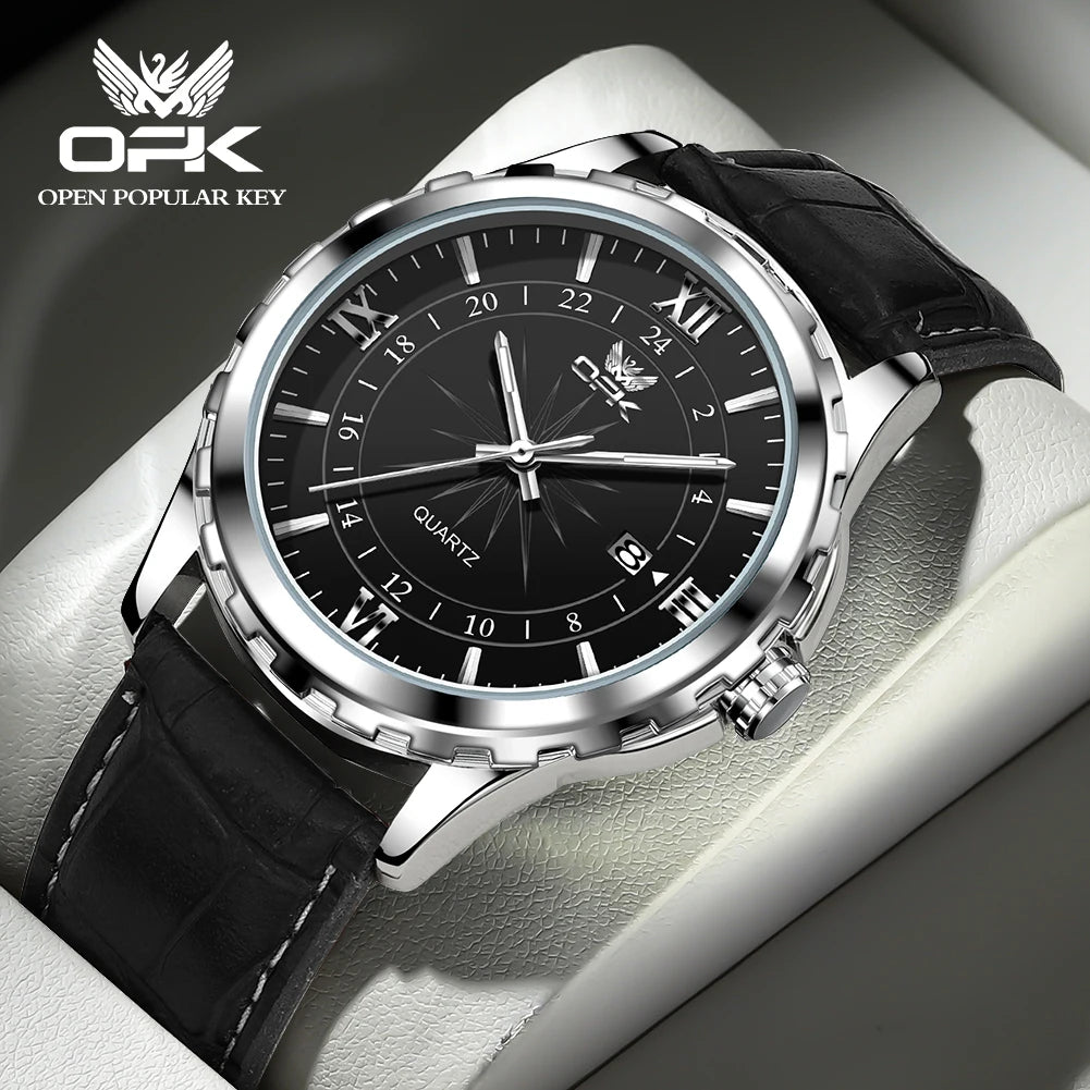 Relógio Masculino OPK 6003 – Quartz com Pulseira de Aço Inoxidável e Calendário Duplo