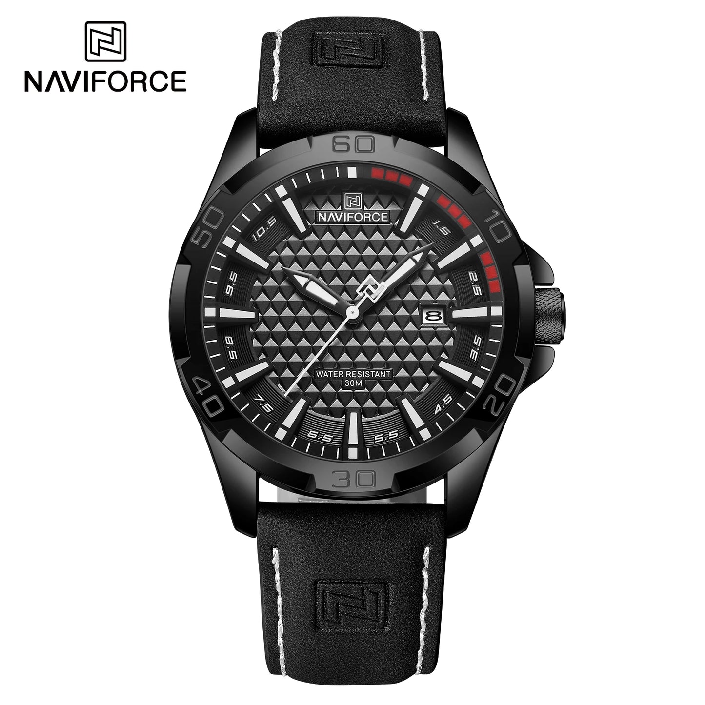 Relógio Masculino NAVIFORCE NF8023 – Quartzo Esportivo com Couro PU, Calendário e à Prova d’Água