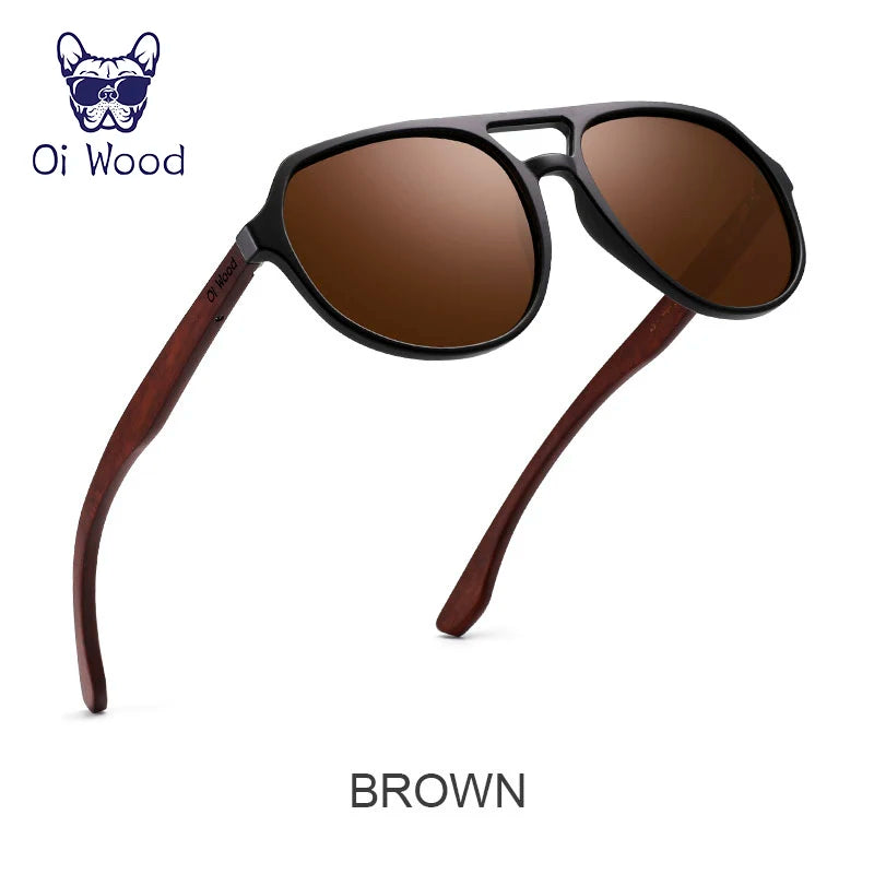 Óculos de Sol Oi Wood – Polarizados UV400, Aparência de Madeira Natural, Unissex, Estilo Clássico e Casual