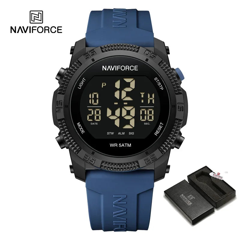 Relógio Masculino Digital NAVIFORCE NF7104 – Esportivo com Display LCD e Resistente à Água 5 ATM