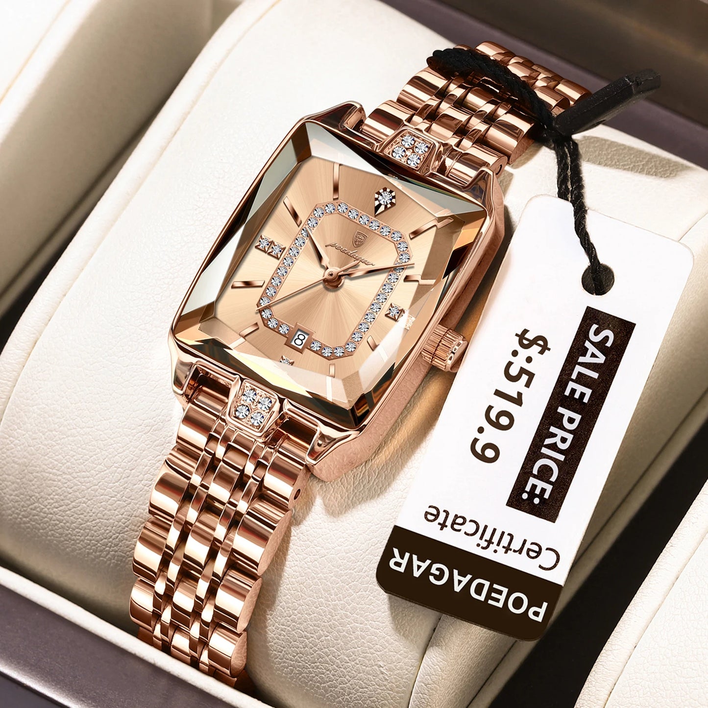 Relógio Feminino POEDAGAR – Luxo e Fashion, Aço Inoxidável, Data Automática e à Prova d’Água – Presente Elegante