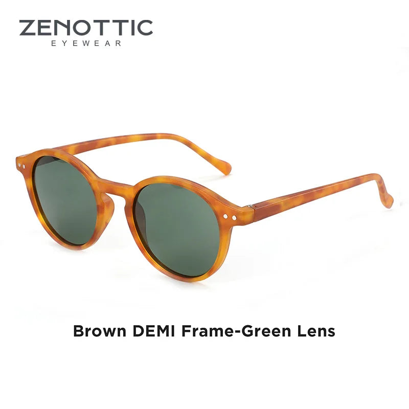 Óculos de Sol Redondo ZENOTTIC 2024 – Retrô Polarizado com Proteção UV400 e Estilo Vintage