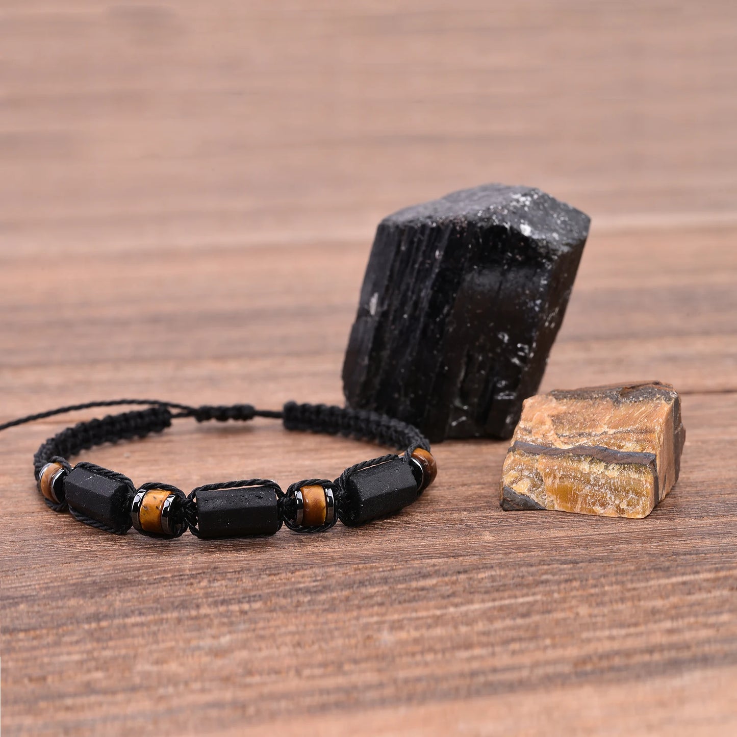 Pulseira de Proteção com Turmalina Negra, Olho de Tigre e Hematita – Feita à Mão Unissex